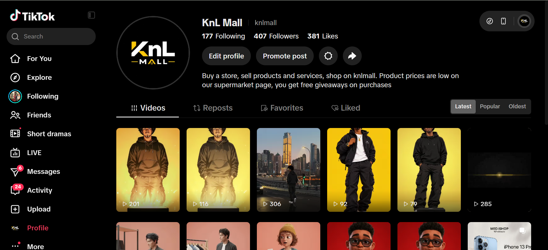 KnL Mall TikTok profile managed by KnL Technologies